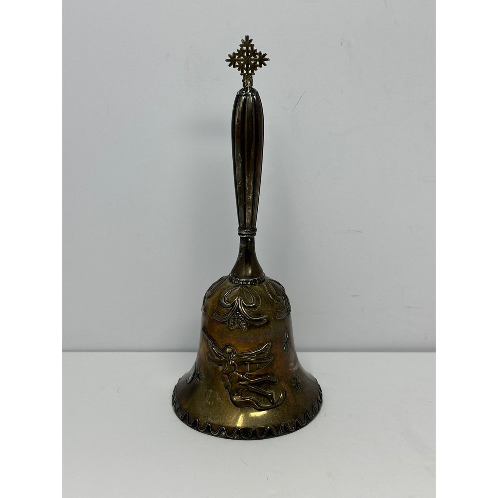 Vintage Godinger Silver Plate Christmas Bell Angel Snowflake Finial handle 8.5"